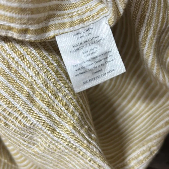 Faherty linen striped duster style midi T-shirt dress size medium khaki white - Picture 8 of 8